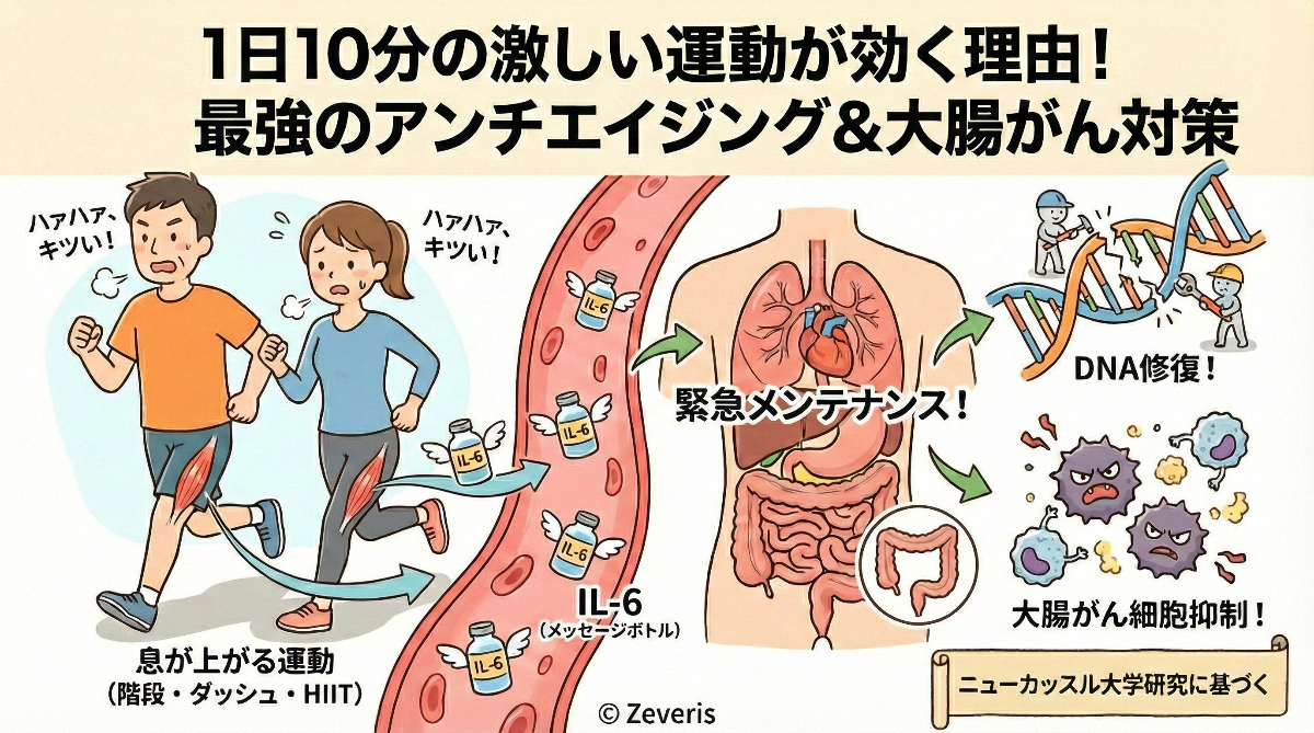 🏃 [最新研究]たった10分の高強度運動で DNA修復と大腸がん予防が同時に！