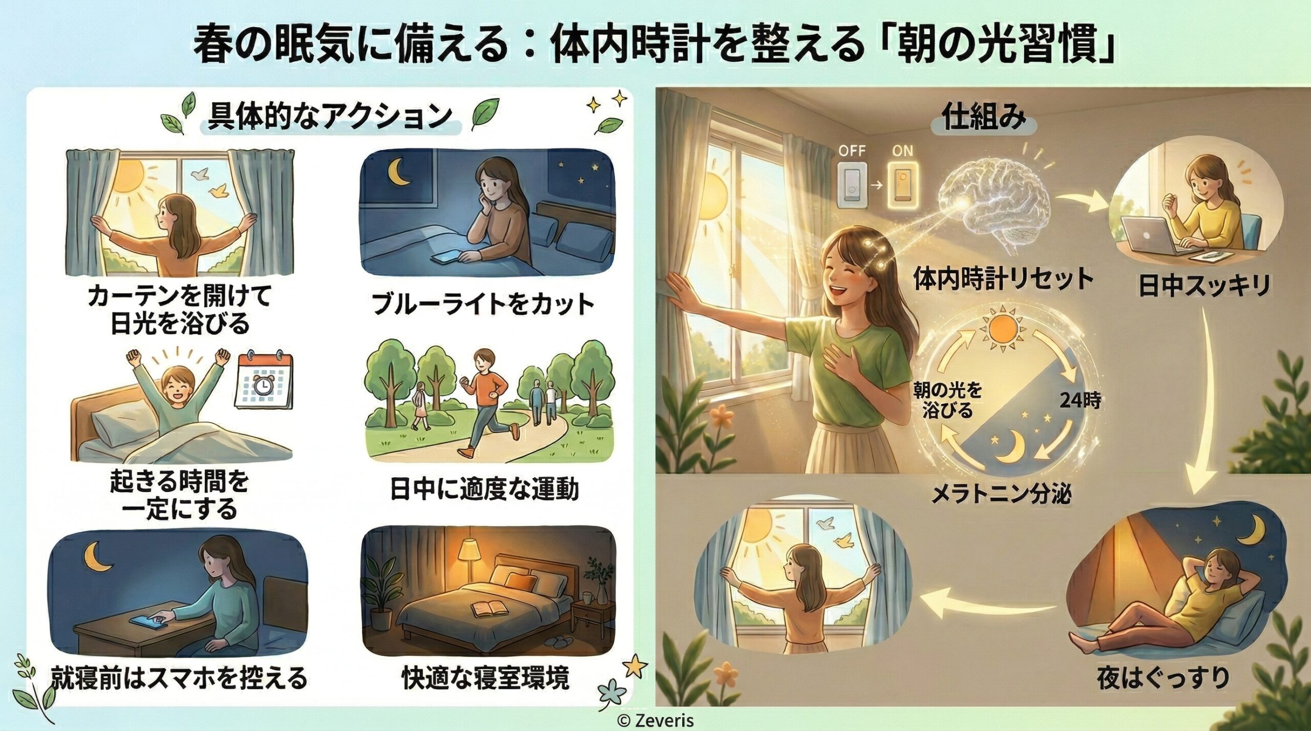春の眠気に備える：体内時計を整える「朝の光習慣」