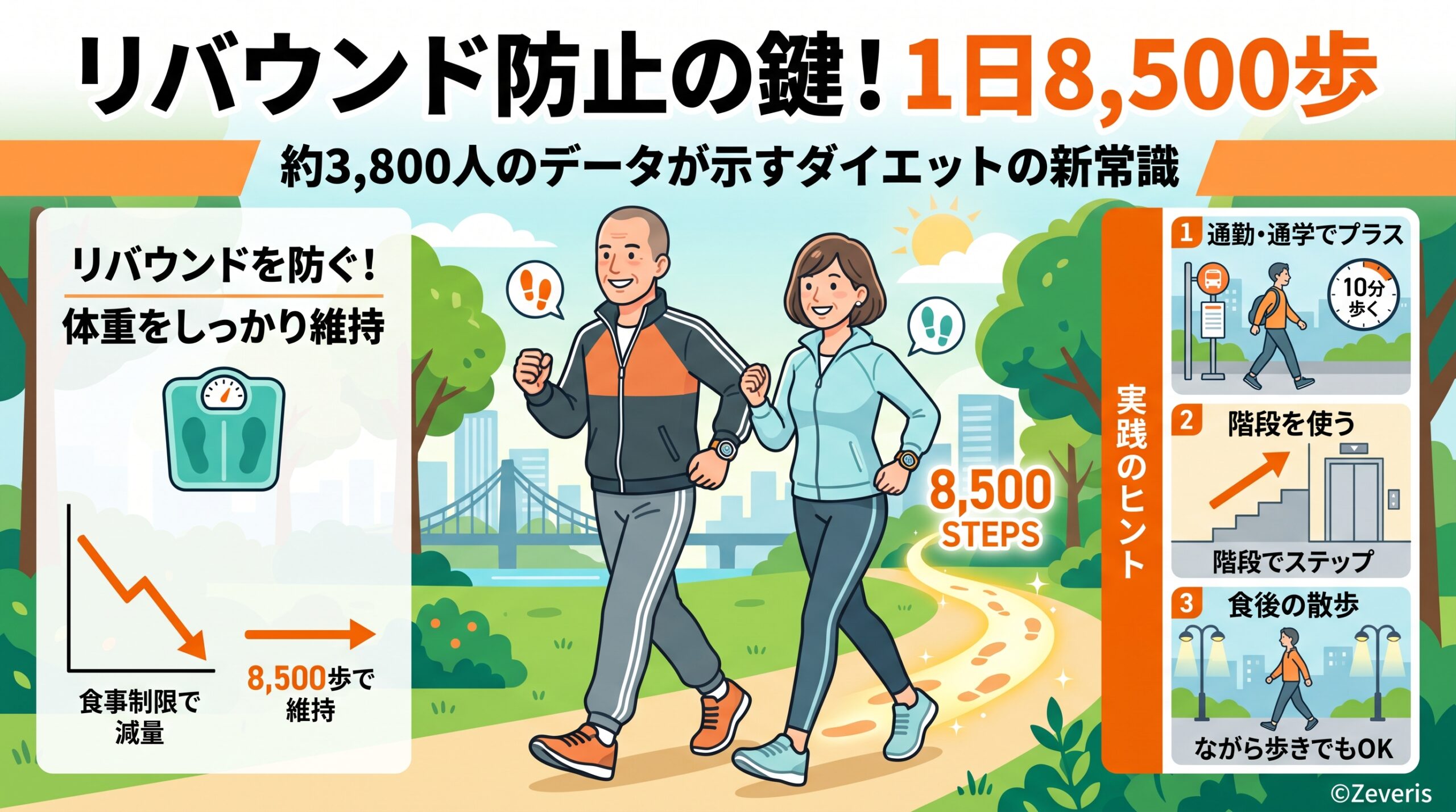 リバウンド防止の鍵は「1日8,500歩」！約3,800人のデータが示すダイエットの新常識