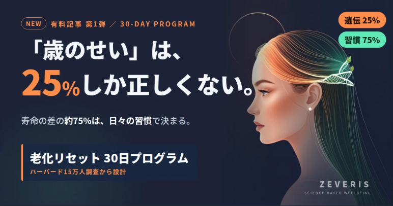 【9/4公開】初めての有料記事「老化リセット30日プログラム」を公開しました ——「歳のせい」は、25%しか正しくない