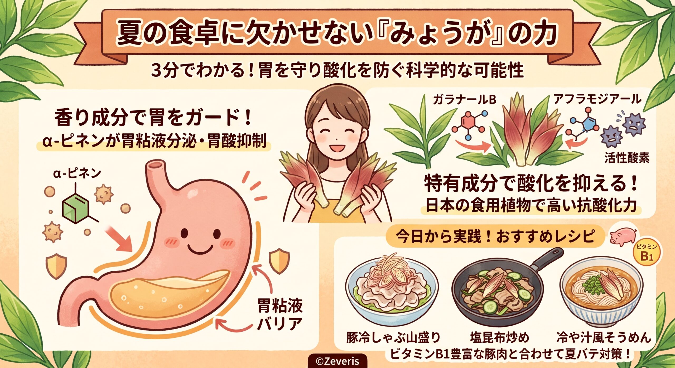 夏の食卓に欠かせない「みょうが」。胃を守り酸化を防ぐ科学的な可能性