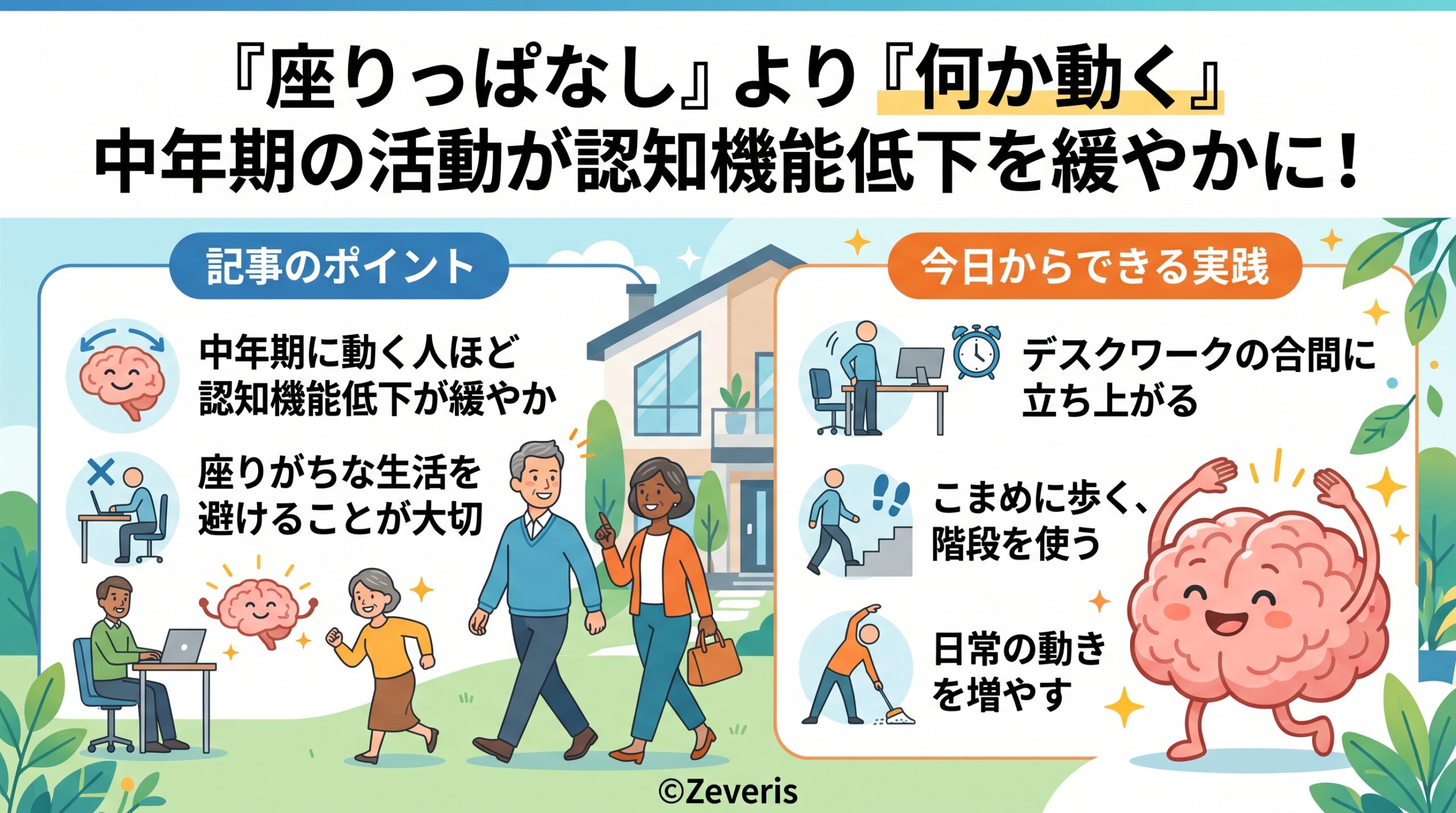 座りっぱなしより「何か動く」――中年期に体を動かしていた人ほど、認知機能低下が緩やかだった