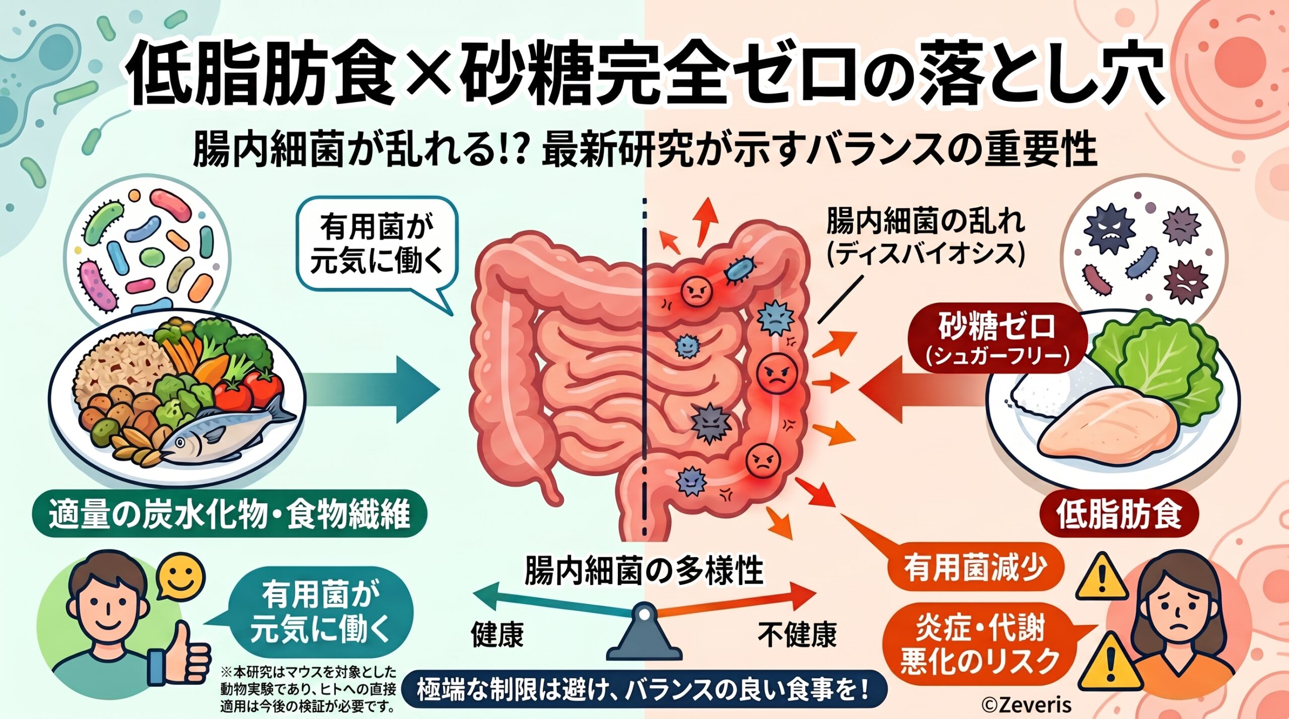 低脂肪食から砂糖を完全除去すると腸内細菌が乱れる――最新研究が示すバランスの重要性