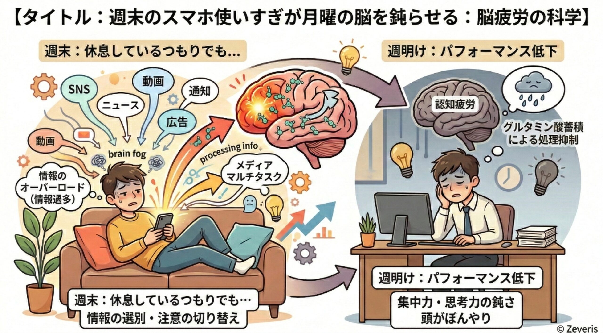週末のスマホ使いすぎが月曜の脳を鈍らせる：脳疲労の科学