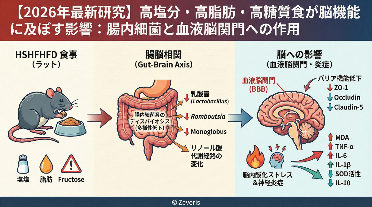 【2026年最新研究】高塩分・高脂肪・高糖質食が脳機能に及ぼす影響