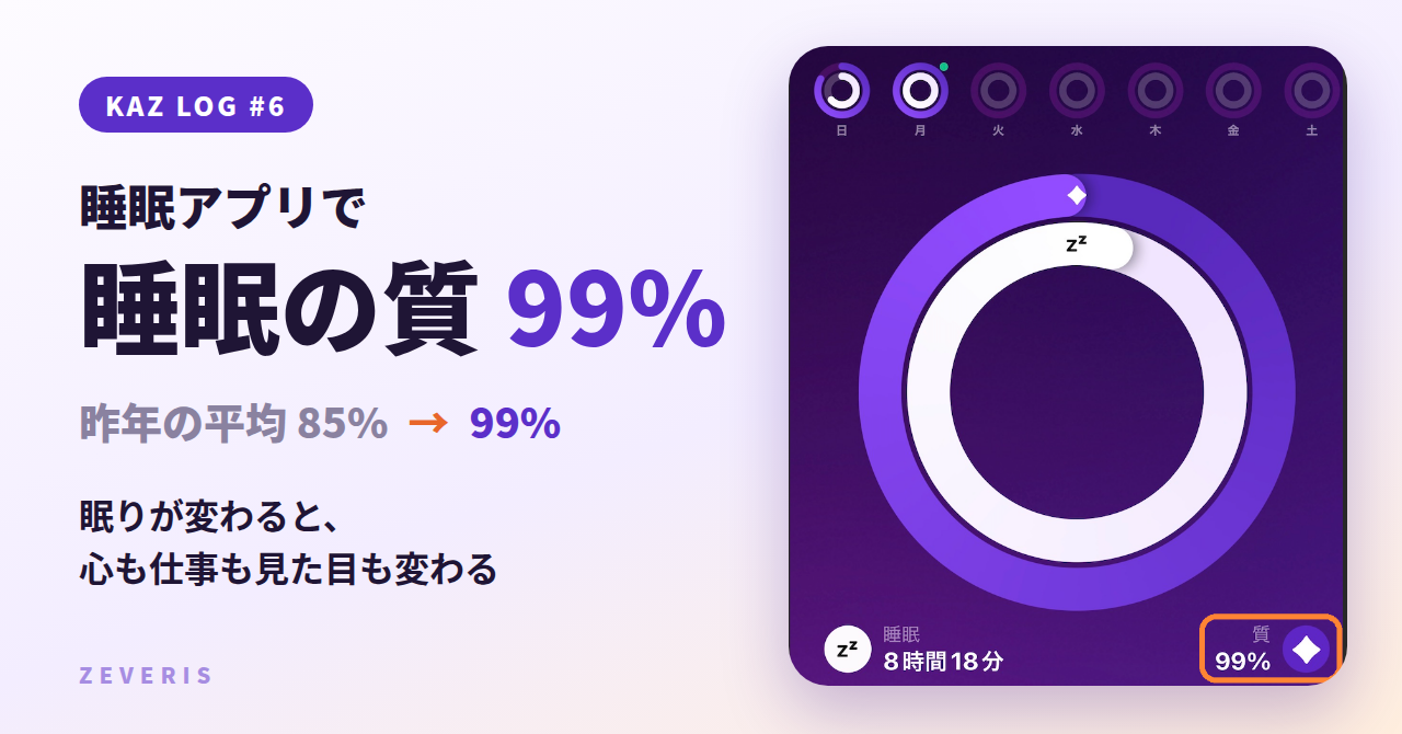Kaz Log #6｜睡眠の質「99%」。昨年85%だった私が、研究どおりに変えた夜の習慣
