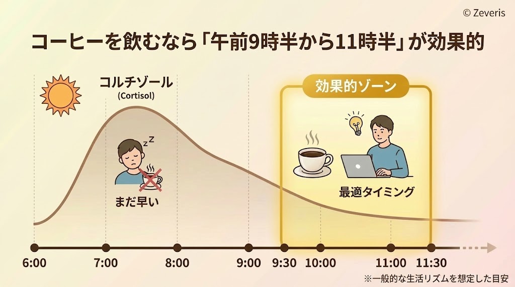 ☕【2026年版】コーヒーを飲むなら「午前9時半から11時半」が効果的。米軍医科大学の記事が示唆する科学的習慣